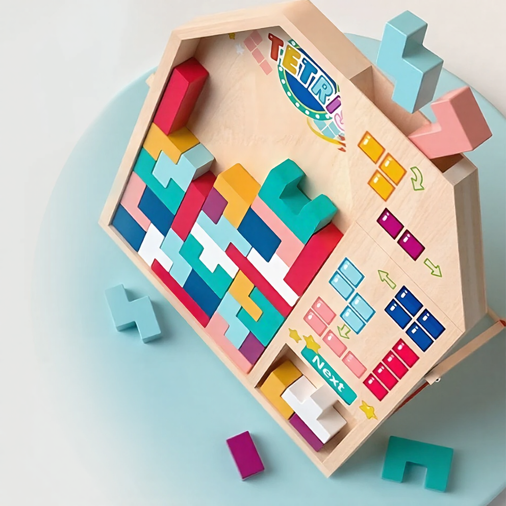 Jeu Tetris 3D en Bois Éducatif – Blocs Colorés Enfant