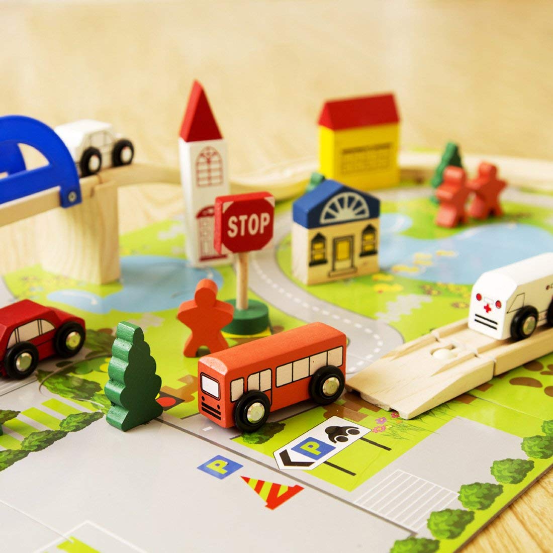 CityLife : Circuit en bois avec Tapis Puzzle